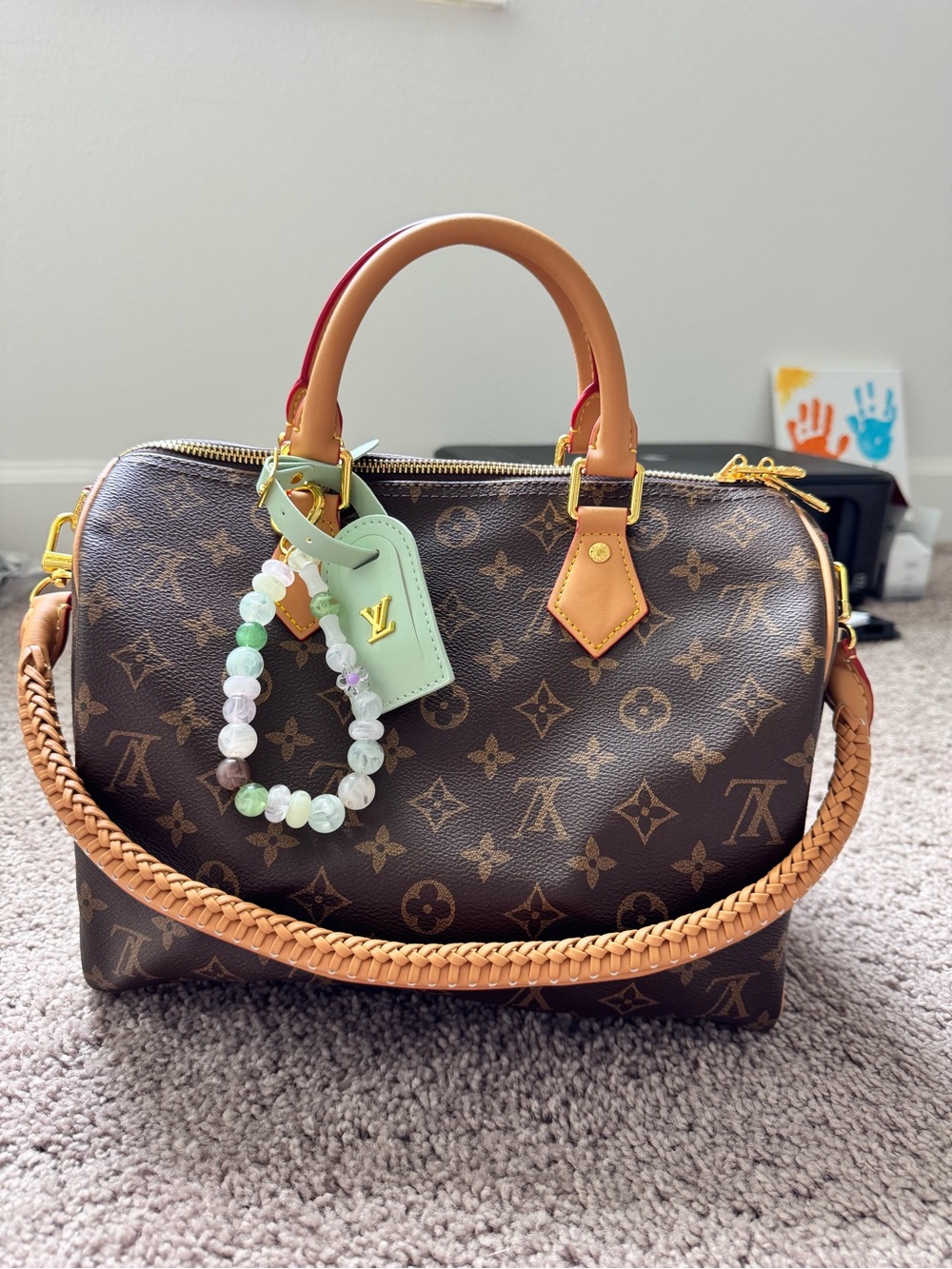 Brown Monogram Satchel with Mint Tag and Beaded Charm